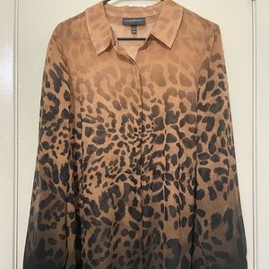 Leopard print sheer shirt.